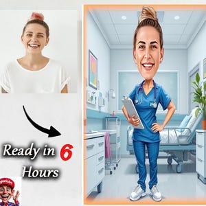 Krankenschwester Geschenk für Frauen, weibliche Krankenschwester Karikatur vom Foto, lustiges Krankenschwester Geschenk, lustiges Krankenschwester Porträt, Krankenschwester Cartoon Zeichnung vom Foto Krankenschwester Kunst