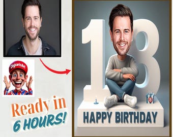 Personalized 18th Birthday Caricature: Custom Cartoon Portrait (Digital)