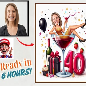 Personalized 40th Birthday Caricature from Photos, Happy Birthday Cartoon Portrait Gift, Happy 40th Birthday, Funny Caricature from photo