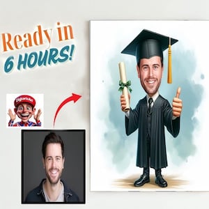Custom Graduation Cartoon Portrait, Graduation Portrait, Graduation Gift, Graduation Cartoon, Graduation Caricature, Caricature from Photo