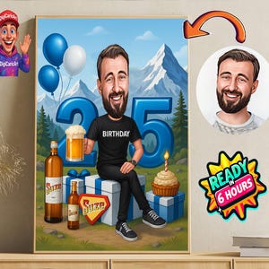 Benutzerdefinierte Karikatur Porträt | Personalisierte Geburtstag Karikatur | Geburtstag | Karikatur Instant Download Geschenk | Geburtstagsgeschenk für Ihn