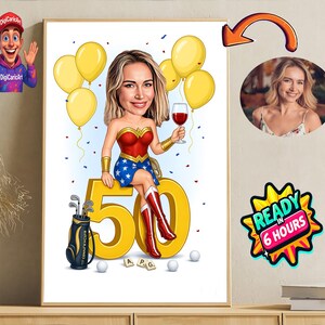 Gepersonaliseerde 50e cartoonportret, karikatuur 50e verjaardag, karikatuur verjaardag, aangepaste verjaardagscadeau, grappig cadeau, digitale verjaardagskaart