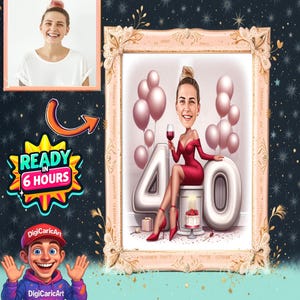 Gepersonaliseerde 40e verjaardag karikatuur van foto's, gelukkige verjaardag cartoon portret cadeau, gelukkige 40e verjaardag, karikatuur van foto
