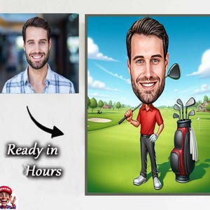 Cartoon Golfer Portrait, Golf Gifts, Golf Gifts For Men, Golf Gifts For Women, Golfing Gifts, Personalized Golf Poster, Golf, Golf Gift