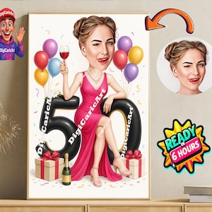 Personalisiertes 50. Cartoon-Porträt, 50. Geburtstagskarikatur, Geburtstagskarikatur, individuelles Geburtstagsgeschenk, lustiges Geschenk, digitale Geburtstagskarte