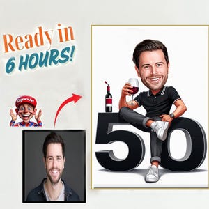 Gepersonaliseerde 60e cartoonportret, karikatuur 60e verjaardag, karikatuur verjaardag, aangepaste verjaardagscadeau, grappig cadeau, digitale verjaardagskaart