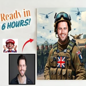 Custom Military Caricature Portrait: Funny Soldier Gift (Digital Download)