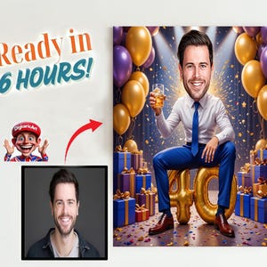 Geburtstagskarikatur von Fotos, alles Gute zum 40. Geburtstag Cartoon Portrait Geschenk, personalisierte Karikatur Kunst, individuelles Geburtstagsgeschenk für ihn