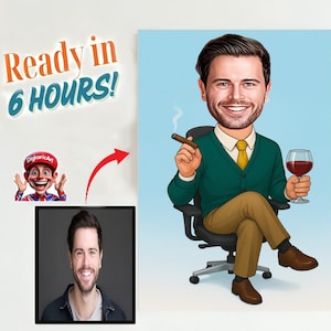 Boss Gift, Funny Cartoon Business Man Boss Portrait, Gift For Boss, Personalized Best Friend Birthday Gift ideas Him Her Men, Boss Day Gift