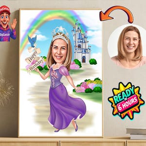 Retrato de dibujos animados personalizado, caricatura de cumpleaños, regalo de cumpleaños personalizado, regalo divertido, tarjeta de cumpleaños digital de descarga instantánea, regalo para ella