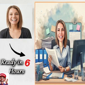 Personalized corporate worker caricature art, boss gifts for women, businesswoman, girl power svg, superhero caricature, strong women gift.