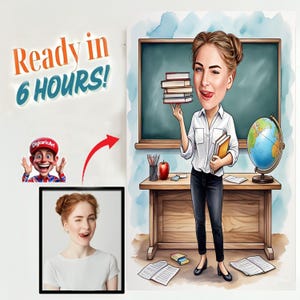 Caricatura insegnante personalizzata, caricatura insegnante da foto, regalo per insegnante, ritratto insegnante, cartone animato insegnante, caricatura insegnante divertente