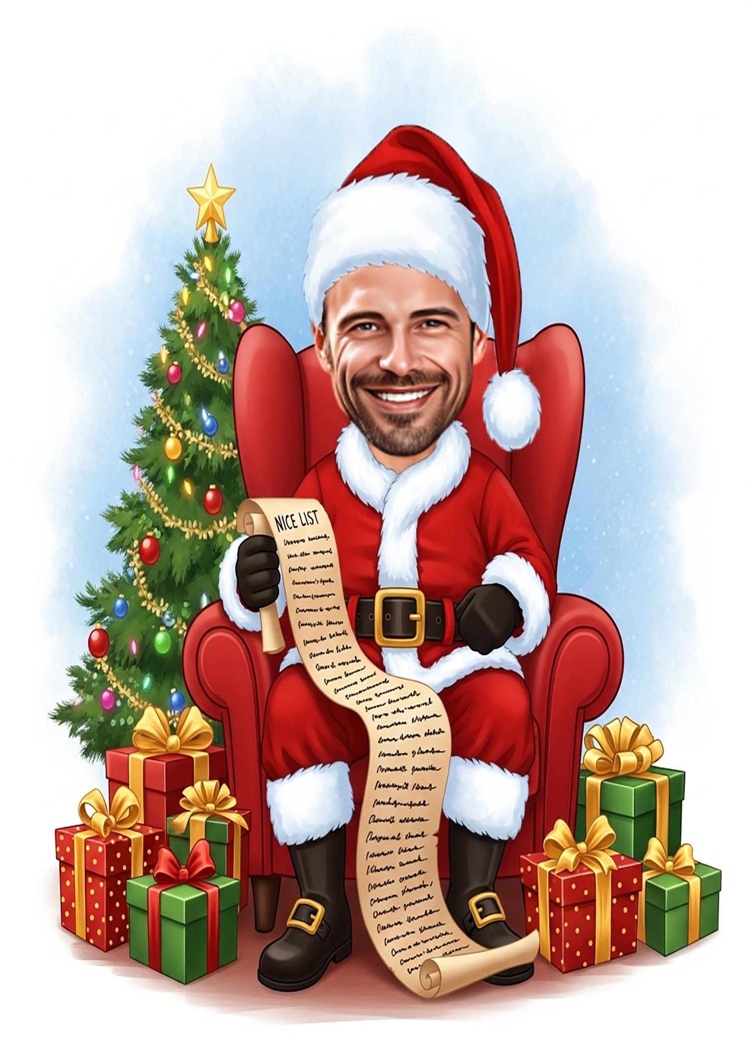 Santa Chair Caricature Portrait | Funny Christmas Drawing - Etsy