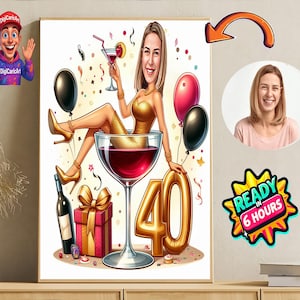 Gepersonaliseerde 40e cartoonportret, karikatuur 40e verjaardag, karikatuur verjaardag, aangepaste verjaardagscadeau, grappig cadeau, digitale verjaardagskaart