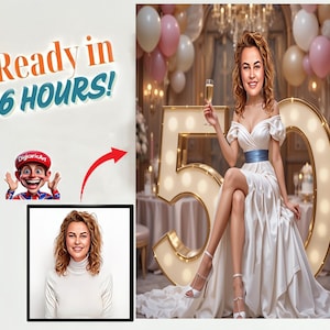 Personalized 50th Birthday Caricature from Photos, Happy Birthday Cartoon Portrait Gift, Happy Birthday, Custom Caricature Drawing for Her