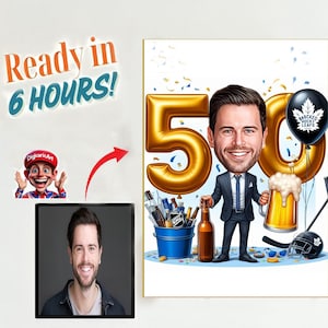 Gepersonaliseerde 60e cartoonportret, karikatuur 60e verjaardag, karikatuur verjaardag, aangepaste verjaardagscadeau, grappig cadeau, digitale verjaardagskaart
