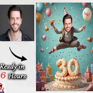 Custom 30th Mann Cartoon Portrait | Karikatur zum 30. Geburtstag | Geburtstag Cartoon | Personalisierte Geburtstagsgeschenk | Geburtstag des Mannes | Einzigartiges Geschenk