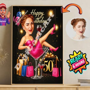 Gepersonaliseerde 50e cartoonportret, karikatuur 50e verjaardag, karikatuur verjaardag, aangepaste verjaardagscadeau, grappig cadeau, digitale verjaardagskaart