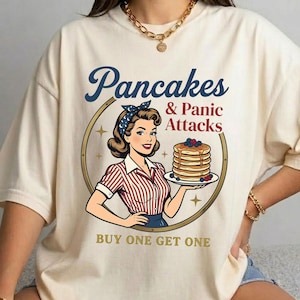 Pancakes and Panic Attacks Shirt, Funny Anxiety Vintage Tee, Overthinker Gift