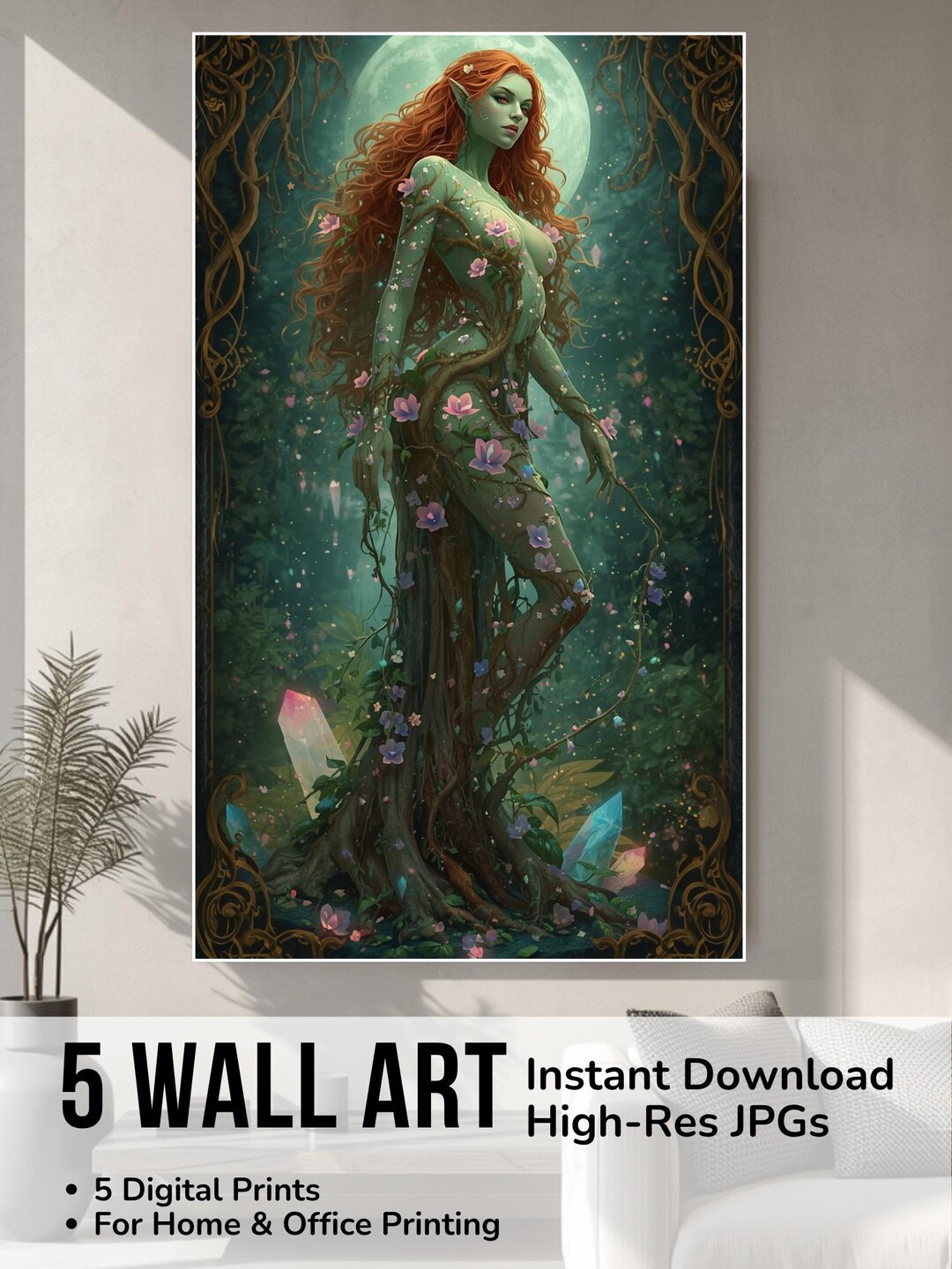 Dryad Art Print Set – Forest Spirit, Dark Fantasy Decor (digital ...