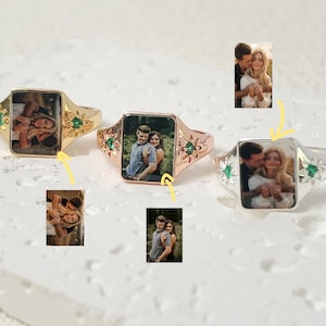 Custom Memorial Photo Ring with Birthstone, Memorial Photo Ring, Personalized Gift for Her, Birthstone Ring, Mother&#39;s Day Gift