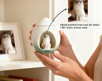 Personalized Cat Urn for Ashes – Handmade Custom Ceramic Cat Memorial with Portrait,Pet loss gift for mother