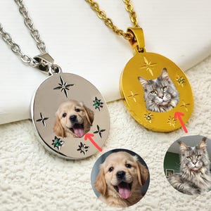 Custom Pet Portrait Name Necklace, Dog Photo Necklace, Engraved Cat Picture Necklace, Gift for Pet Lover, Gift for Her,Pet Memorial Necklace