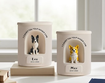 Personalized Dog Urn – Ceramic Pet Portrait Figurine with Name & Date,Once-in-a-Lifetime a meaningful memorial gift for dog mom-Velora Peace