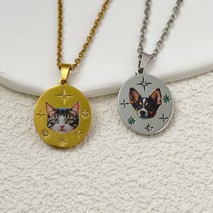 Custom Pet Photo Necklace, Custom Laser Engraved Cat Necklace with Photo or Name, Dog Portrait Necklace, Pet Memorial Jewelry