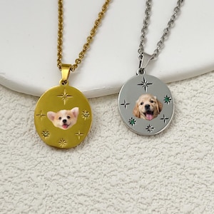 Custom Pet Photo Necklace, Custom, Engraved Cat Necklace with Photo or Name, Dog Portrait Necklace, Pet Memorial Jewelry, Gift for Pet Loss