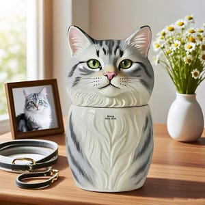 Personalized Cat Urn,Replica Portrait,Name and Date, Ceramic Urn,Forever Home for Sweet Kitty,Pet Loss Gift