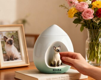 Urna de perro personalizada: retrato de gato o perro realista de cerámica de lujo, nombre y fecha, regalo para la pérdida de una mascota, recuerdo de cenizas de mascotas.