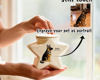 Urna personalizada para cenizas de perro – Urna personalizada para mascotas con retrato, nombre y fecha / Recuerdo conmemorativo artesanal para amantes de los perros