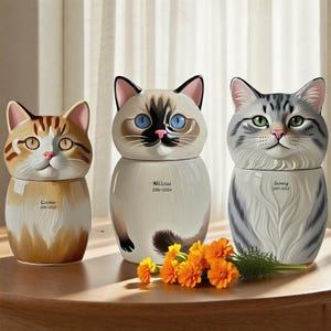 Handgemaakte keramische kattenurn met aangepast portret: aandenken huisdier