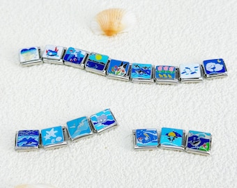 Personalized Italian Charm Bracelet,Silver charms,Birthday Gift for Daughter,Summer,Cool, flowers theme charms,Adjustable size,Gift for him