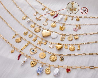 Custom Charm Necklace: 18K Gold-Plated Paperclip Chain, Personalized Jewelry Gift