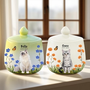 Personalized Portrait Urn for Cat Ashes – Custom Ceramic Ashes Keepsake for Cat Loss, Pet Portrait Cremation Urn, Tribute Gift