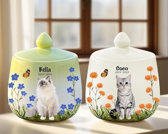 Personalized Cat Portrait Urn: Custom Ceramic Ashes Keepsake, Pet Memorial