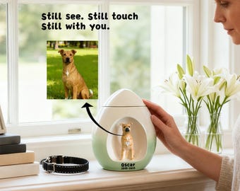 Urna personalizada para cenizas de perro – Urna personalizada para mascotas con retrato, nombre y fecha / Recuerdo conmemorativo artesanal para amantes de los perros