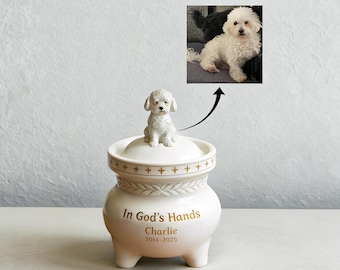 Urna para cenizas de perro – Urna de cerámica personalizada con nombre y retrato personalizados