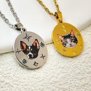 Custom Pet Photo Necklace, Custom Laser Engraved Cat Necklace with Photo or Name, Dog Portrait Necklace, Pet Memorial Jewelry