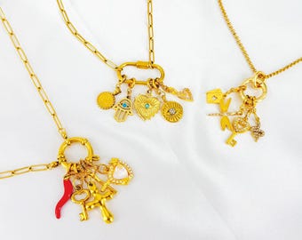 Changeable Gold Carabiner Charm Necklace: Personalized Jewelry Gift