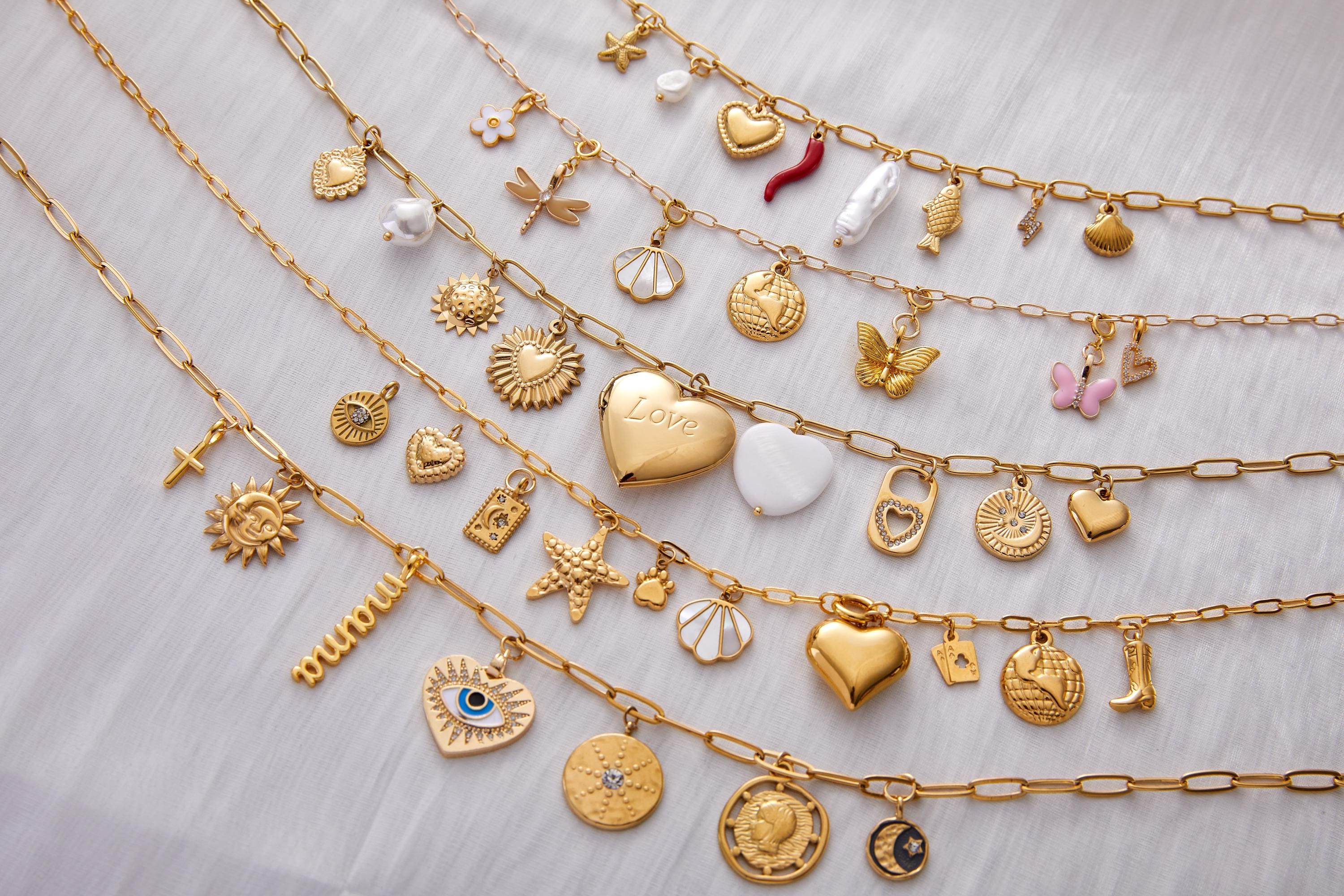 Custom Charm Necklace: 18K Gold-Plated Paperclip Chain, Personalized Charms