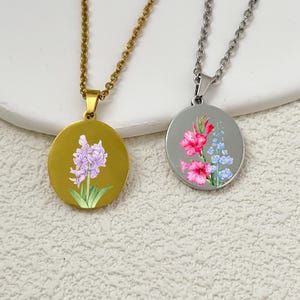 Dainty Combined Birth Flower Bouquet Necklace, Family Birth Flower Necklace, Custom Name Necklace, Personalized Gift for Grandma Mum