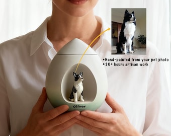 Urna de perro personalizada: retrato de gato o perro realista de cerámica de lujo, nombre y fecha, regalo para la pérdida de una mascota, recuerdo de cenizas de mascotas.