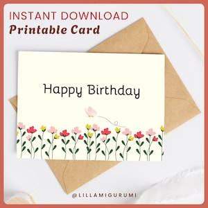 Cartão de Feliz Aniversário Floral Garden para Download Digital PDF para Impressão Presente Colorido para Ele e Ela