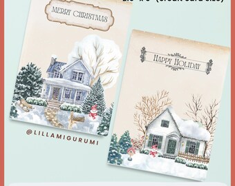 9 afdrukbare vintage mini-kerstcadeaubonnen PDF PNG Instant Digitale Download Winter Rustic Junk Journal Kit Papers Label Tags for Xmas