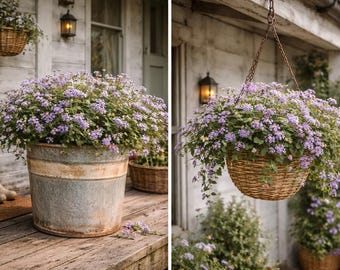 Lantana rastejante - Planta viva, flores roxas, cobertura de solo tolerante à seca, atrai borboletas, perene que adora calor.