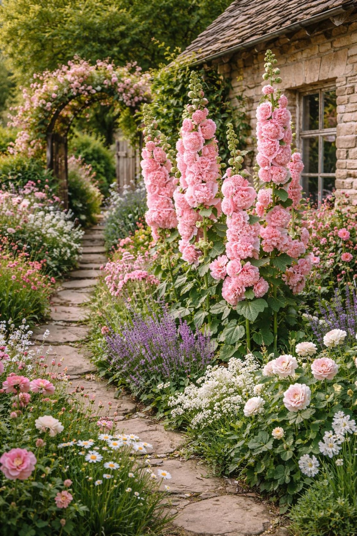 Hollyhock Chatters Double Pink Alcea - Perennial Live Plants in Starter ...