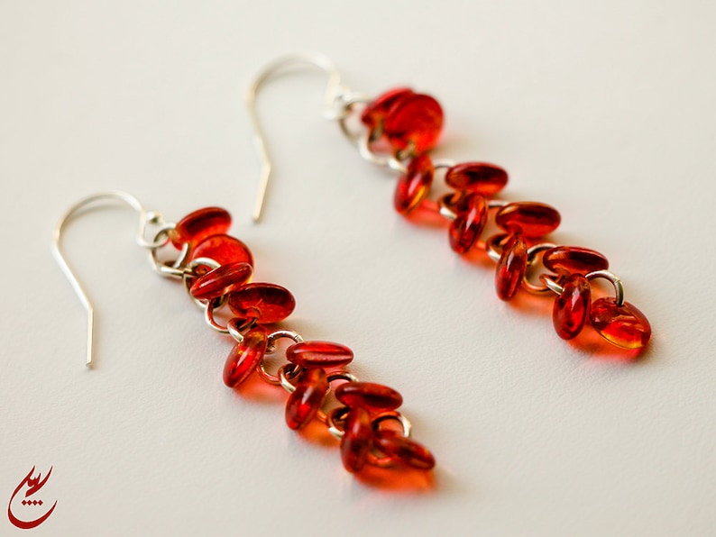 Red Cluster Earrings RedLemon Cascade Earrings Red Yellow Lentils Earrings Sterling Silver Earrings Wedding Jewelry Red Jewelry Gift